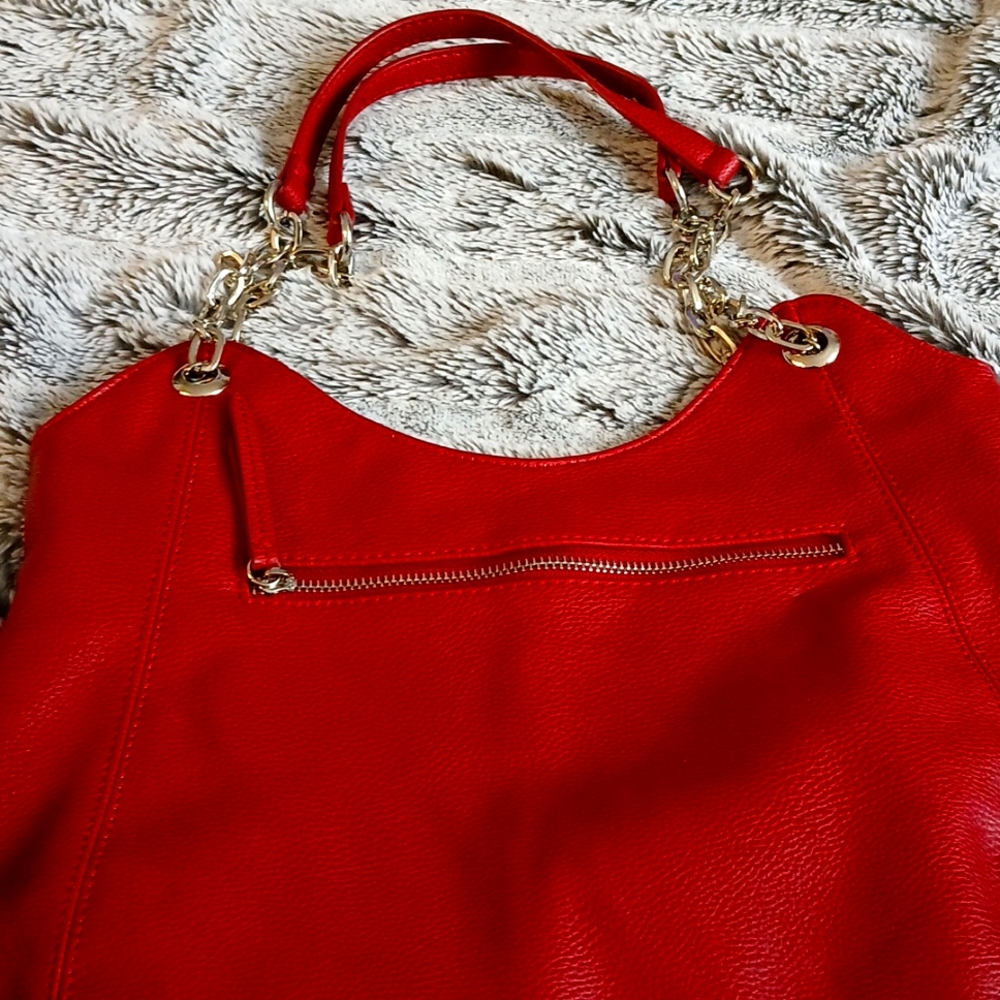 Red faux leather purse
